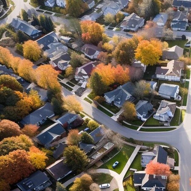 vista aérea de um bairro residencial no outono