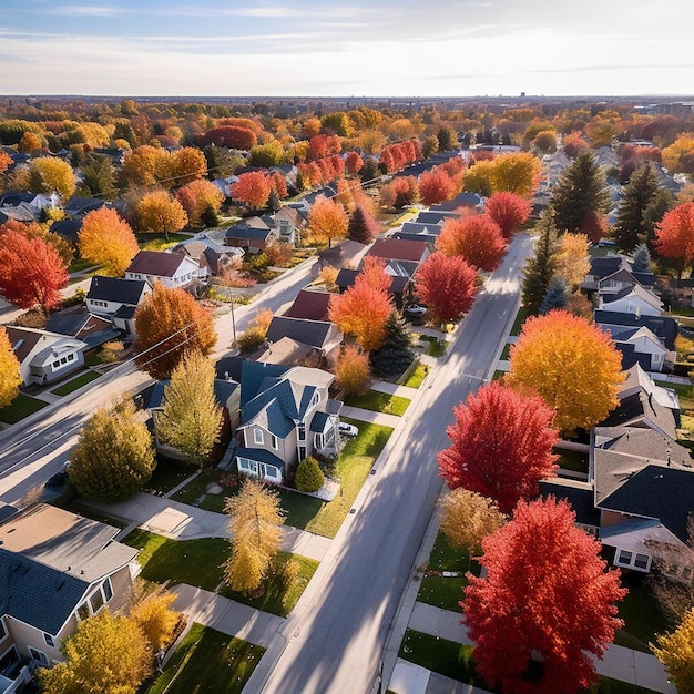 vista aérea de um bairro residencial no outono