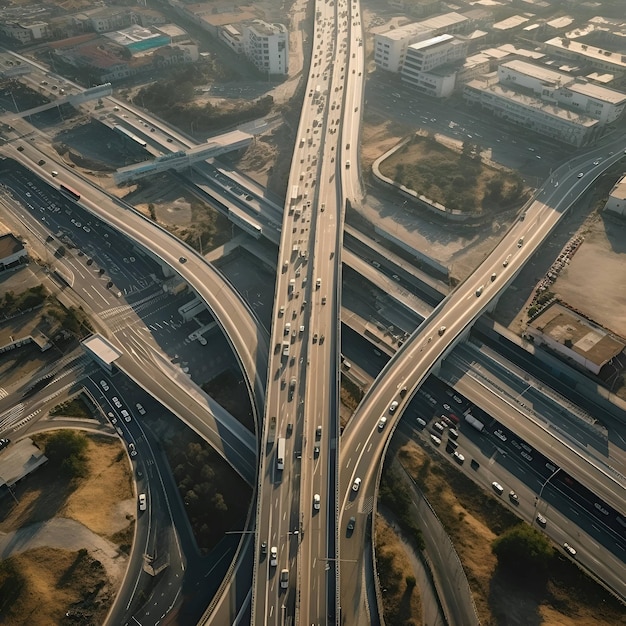 Vista aérea de um cruzamento de rodovias em dubai, emirados árabes unidos