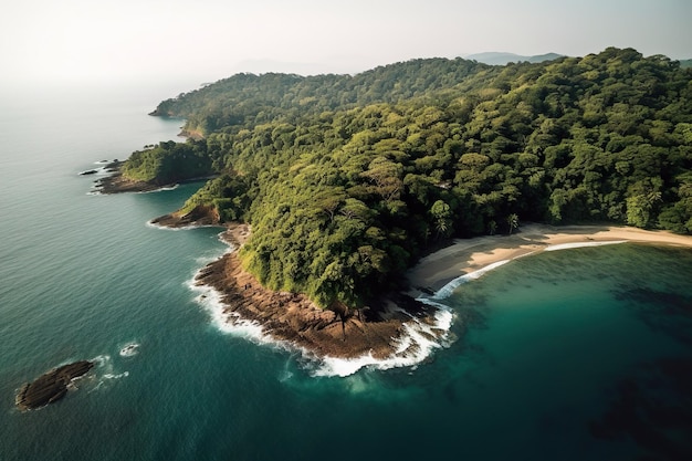 Vista aérea de um drone de uma ilha tropical com vegetação exuberante
