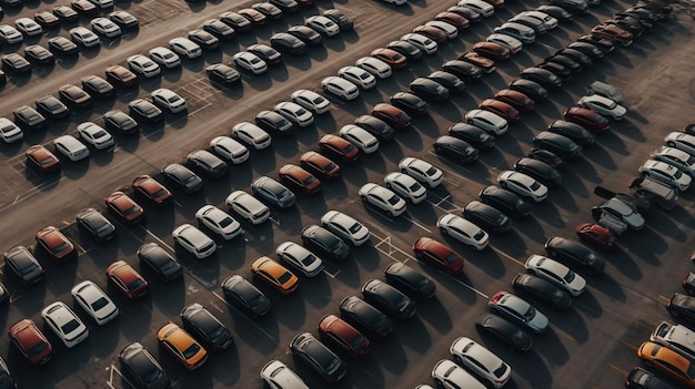 Vista aérea de um estacionamento com muitos carros Generative Ai