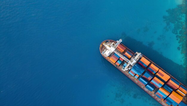 Foto vista aérea de um navio cargueiro de contêineres no mar