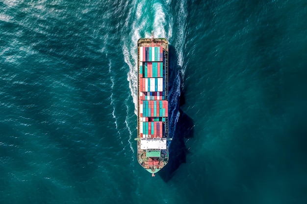 Vista aérea de um navio de carga no oceano