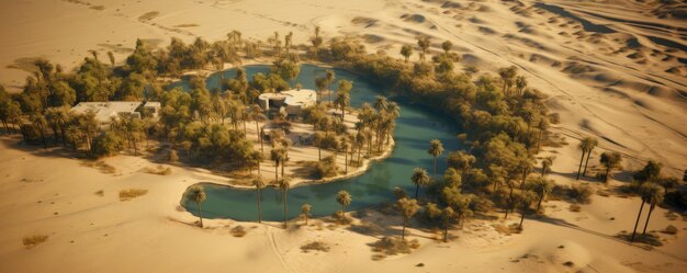 Foto vista aérea de um oásis no deserto dos emirados árabes unidos