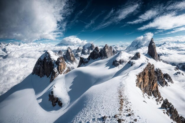 vista aérea de um rio atravessando um vale de montanha com montanhas cobertas de neve