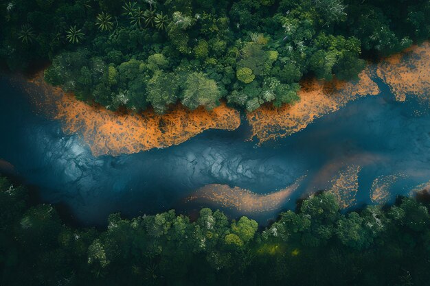 Vista aérea de um rio cercado de árvores