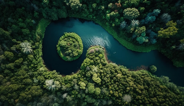 Vista aérea de um rio cercado por árvores