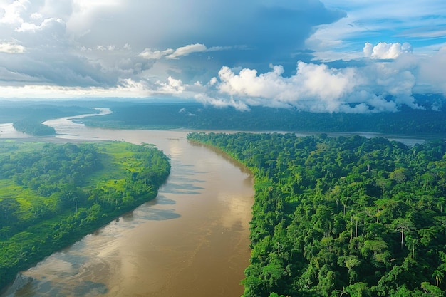 Vista aérea de um rio na floresta tropical da América Latina