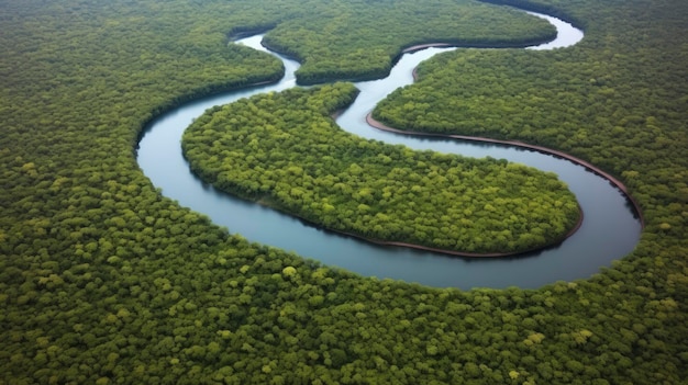 Vista aérea de um rio sinuoso através do deserto Criado com tecnologia de IA generativa