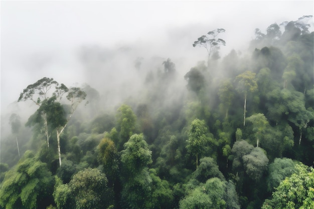 Vista aérea de um topo de árvore de floresta tropical com conteúdo gerado por IA de nevoeiro