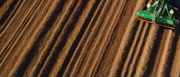 vista aérea de um trator agrícola a realizar o cultivo de outono no campo