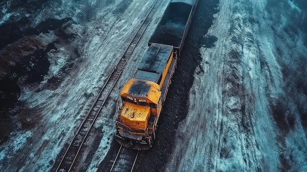 Vista aérea de um trem de carga carregando carvão