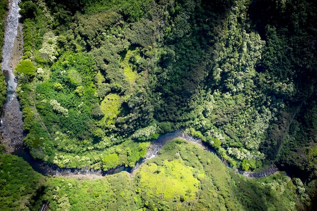 Vista aérea de um vale verde em Kauai, Havaí