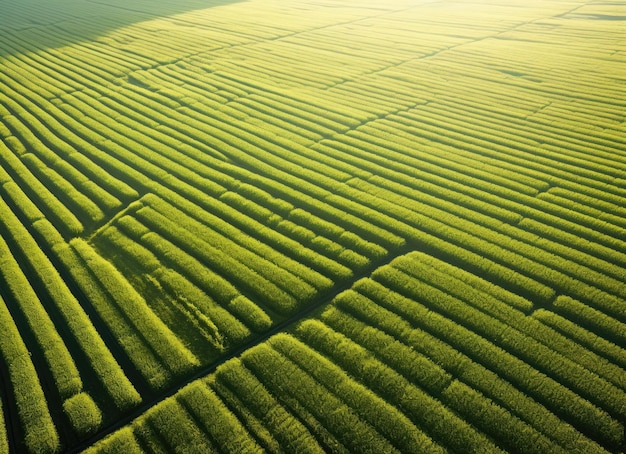 Vista aérea de um vasto campo de plantação de culturas