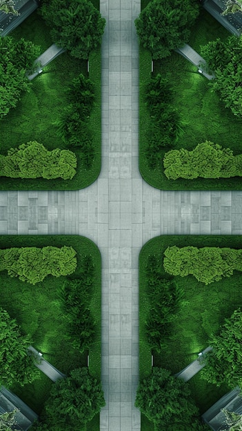 Foto vista aérea de uma bela estrada de grama verde