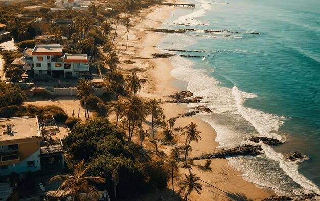 Vista aérea de uma cidade de praia