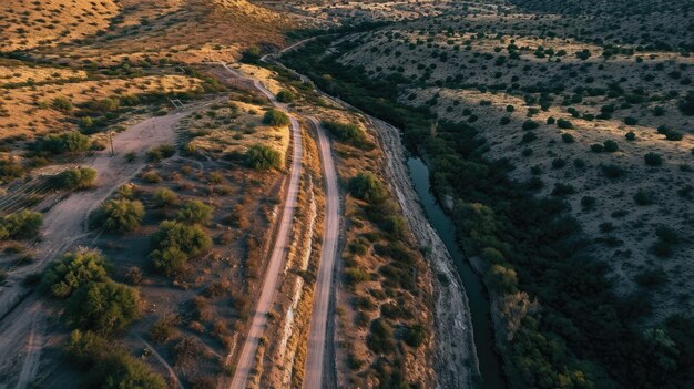 Foto vista aérea de uma cidade do deserto na fronteira mexicano-americana por ia gerativa