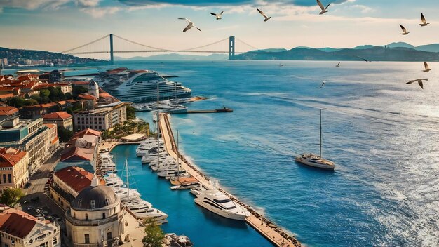 Foto vista aérea de uma cidade na costa da turquia