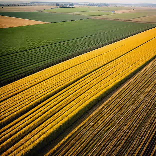 Vista aérea de uma colheita de trigo maduro no campo