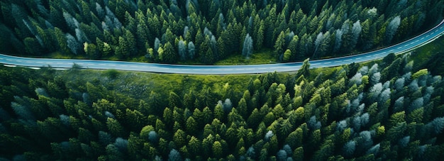 Vista aérea de uma estrada na floresta