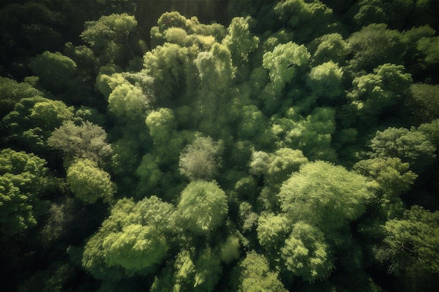 Vista aérea de uma floresta com árvores verdes