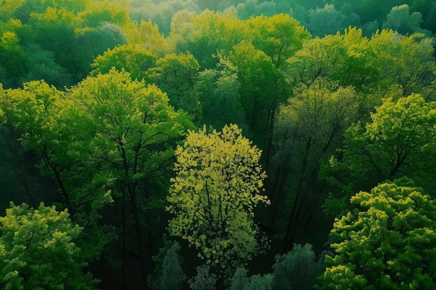Vista aérea de uma floresta verde e exuberante