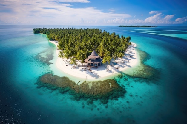 Vista aérea de uma ilha tropical com palmeiras nas Maldivas Ilhas Maldivas Tropical AI Generated