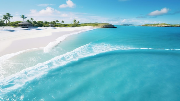 Vista aérea de uma lagoa turquesa cercada por praias de areia branca