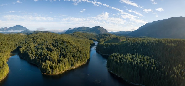 Vista aérea de uma paisagem canadense e fundo da natureza do lago