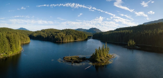 Vista aérea de uma paisagem canadense e fundo da natureza do lago