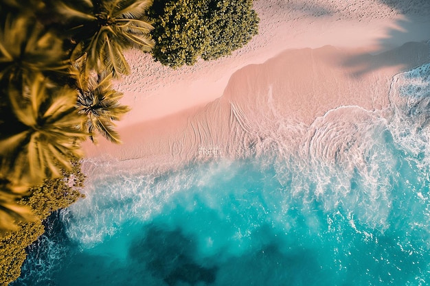 Vista aérea de uma praia tropical e águas turquesa