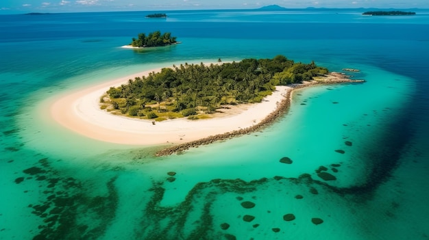 Foto vista aérea de uma praia tropical isolada ilha com formações rochosas palmeiras