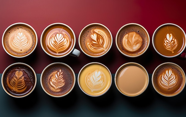 vista aérea de várias xícaras de café geradas por IA