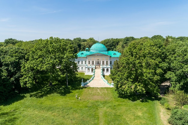 Vista aérea de verão do Palácio Galaganiv no Parque Nacional Sokyryntsi na aldeia Sokyryntsi região de Chernigiv Ucrânia