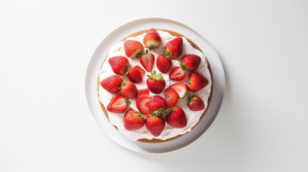 Vista aérea del delicioso pastel de fresas