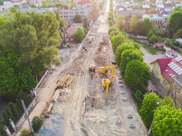 Vista aérea del desarrollo de la calle del sitio de construcción