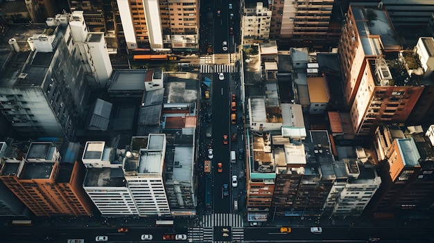 Una vista aérea dinámica de las calles de la ciudad