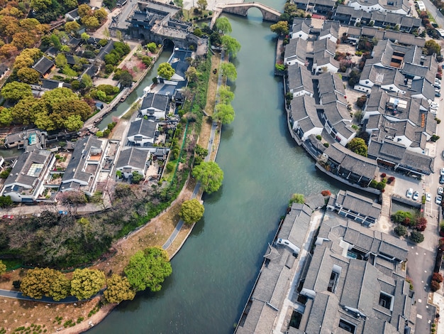 Vista aérea do antigo complexo do cais de Suzhou Panmen