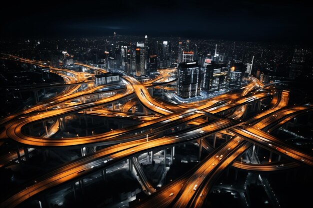 Foto vista aérea do cruzamento da auto-estrada de xangai à noite na china