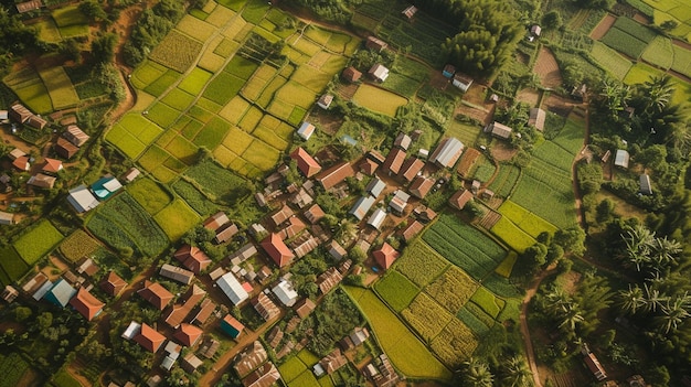 Vista aérea do desenvolvimento rural