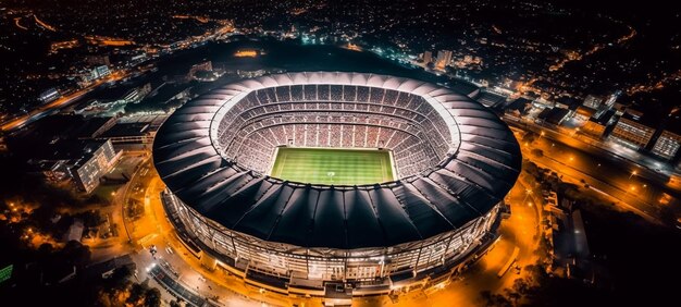 Vista aérea do Estádio Qaddafi durante o jogo da Super Liga do Paquistão com a multidão à noite