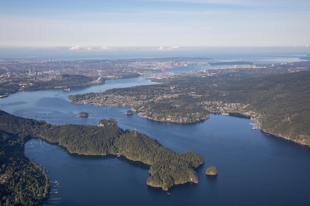 Vista aérea do fundo da paisagem urbana moderna da cidade de Vancouver