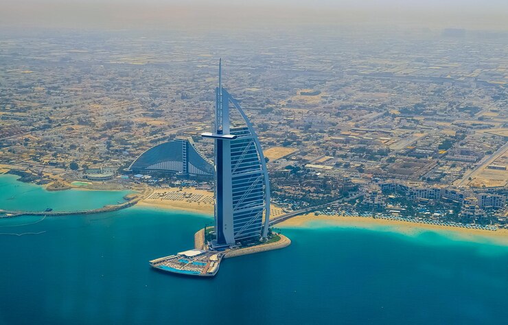 Vista aérea do helicóptero do Burj Al Arab Hotel Dubai