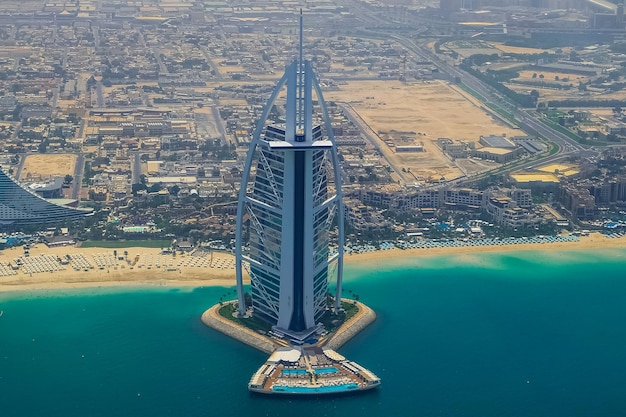 Vista aérea do helicóptero do Burj Al Arab Hotel Dubai