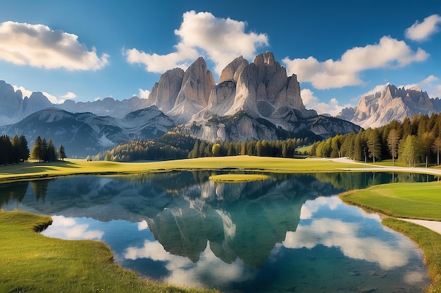 Vista aérea do Lago Antorno Dolomitas Paisagem montanhosa do lago com o pico dos Alpes Misurina Cortina diAmpezzo Itália Refletindo o famoso Tre Cime di Lavaredo