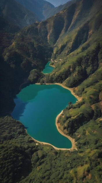 Vista aérea do lago Kaltal em Gorkha, Nepal