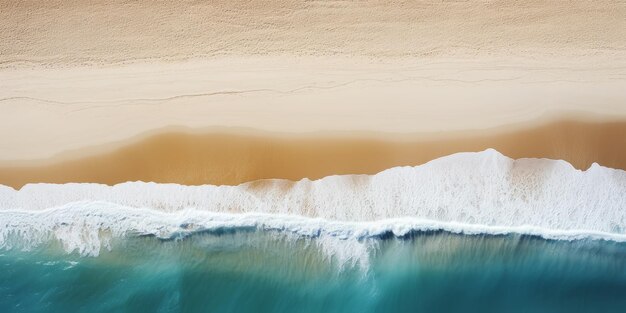 Vista aérea do mar das ondas do oceano em um dia ensolarado conceito de areia de praia Top view drone IA generativa