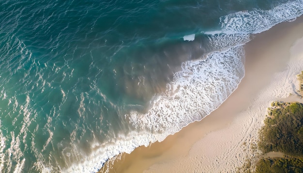 Vista aérea do mar oceano e onda na praia paradisíaca tropical