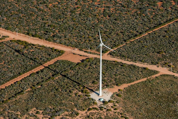 Vista aérea do moinho de vento em Shark Bay, Austrália