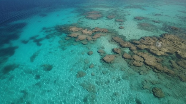 Vista aérea do oceano com corais e corais